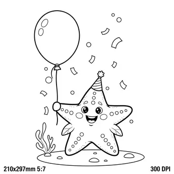 Starfish Birthday Party Coloring Page