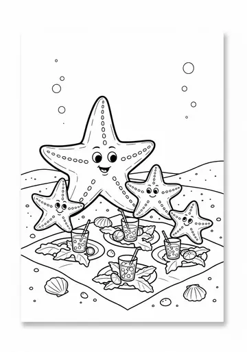 Starfish Family Picnic Coloring Page