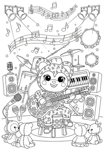 Musical Labubu Guitar Coloring Page