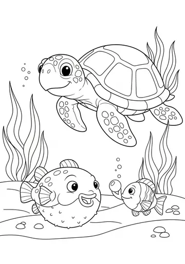 Grumpy Pufferfish Ocean Coloring Pages