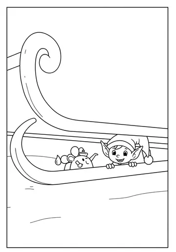 Christmas Elf and Sleigh Fun Coloring Pages